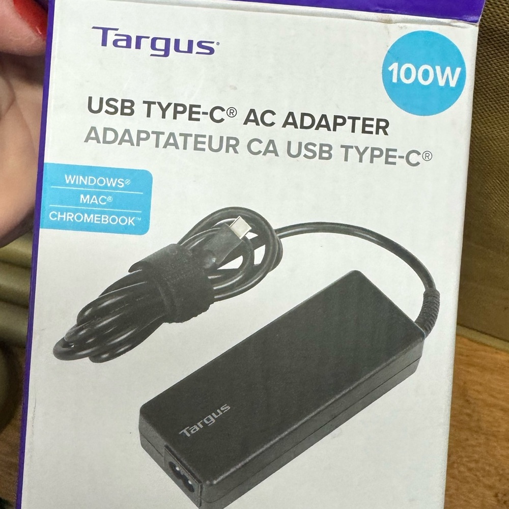 Targus 100W USB-C AC Adapter Charger for MacBook Chromebook Windows HP
